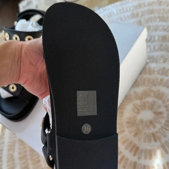 $345 Maje Stylish Black Sandals with Gold Accents Sz 36 - Picture 6 of 6
